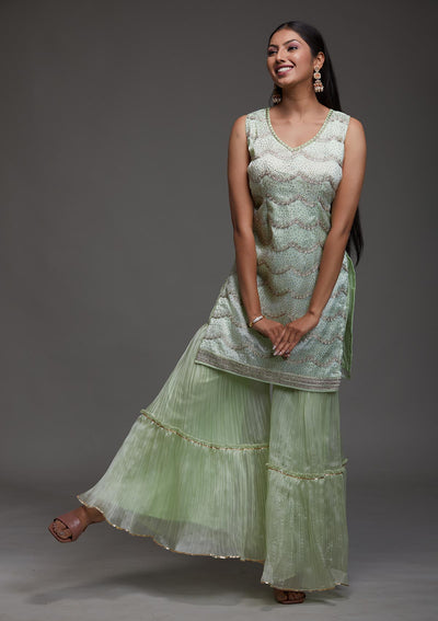 Pista Green Stonework Organza Designer Salwar Suit-Koskii