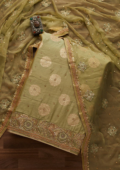 Pista Green Stonework Georgette Designer Unstitched Salwar Suit - Koskii