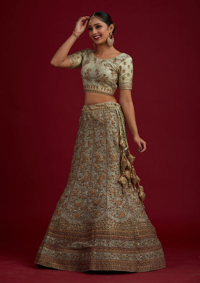 Pista Green Stonework Net Designer Semi-Stitched Lehenga - koskii