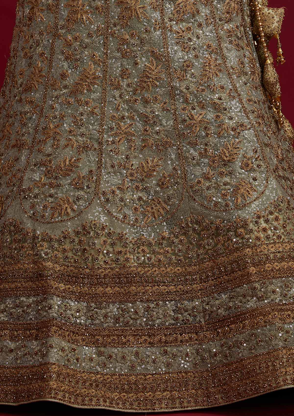 Pista Green Stonework Net Designer Semi-Stitched Lehenga - koskii