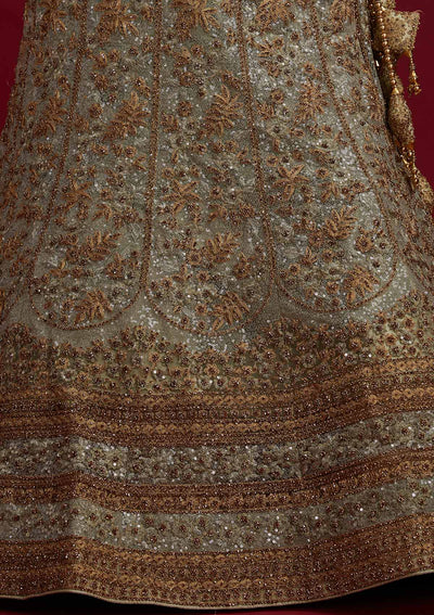 Pista Green Stonework Net Designer Semi-Stitched Lehenga - koskii