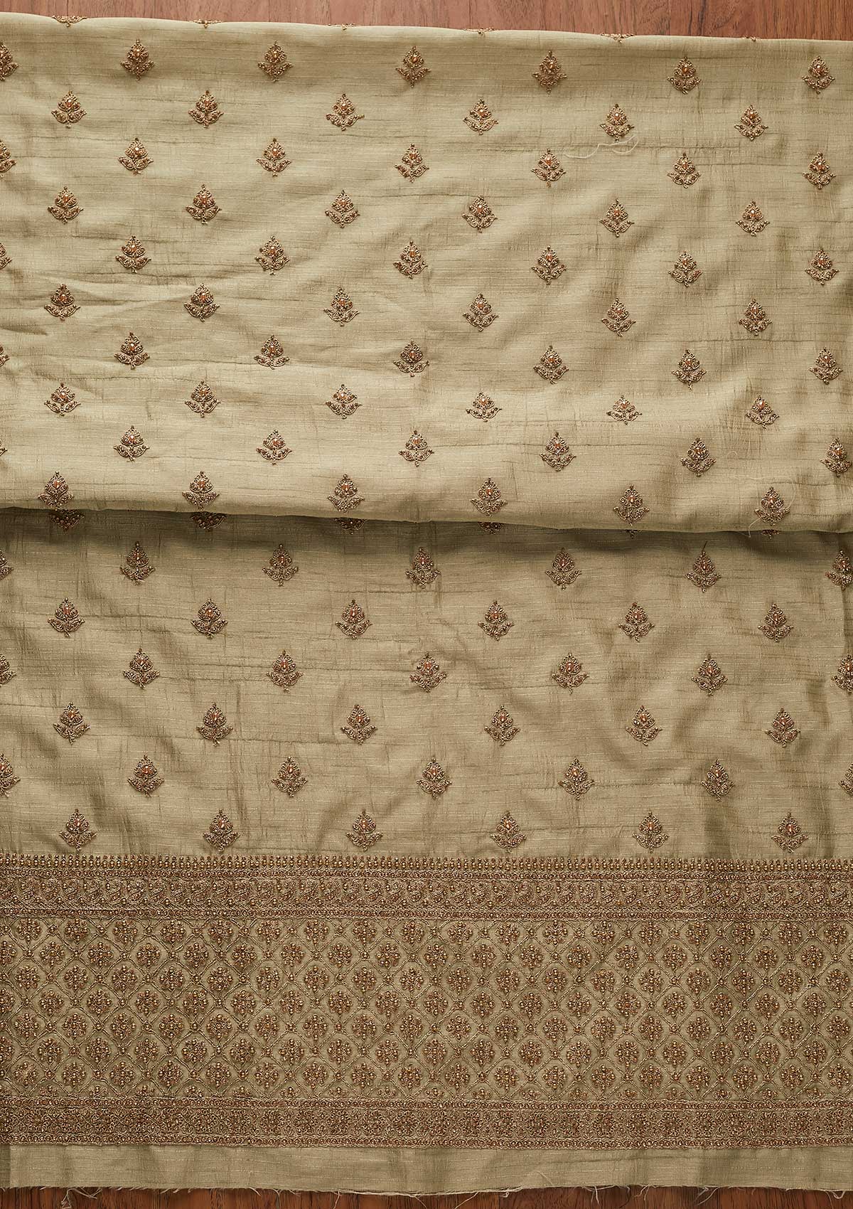 Pista Green Stonework Raw Silk Designer Unstitched Salwar Suit - koskii