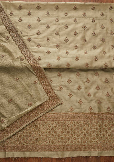 Pista Green Stonework Raw Silk Designer Unstitched Salwar Suit - koskii