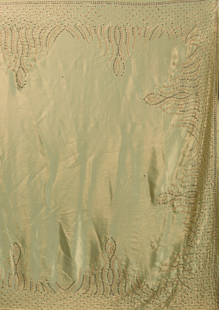 Pista Green Stonework Satin Saree-Koskii