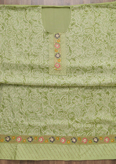Pista Green Semi Crepe Swarovski Unstitched Salwar Suit-Koskii