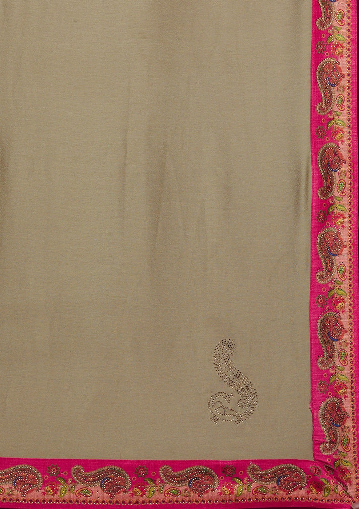 Pista Green Swarovski Semi Crepe Designer Saree - koskii