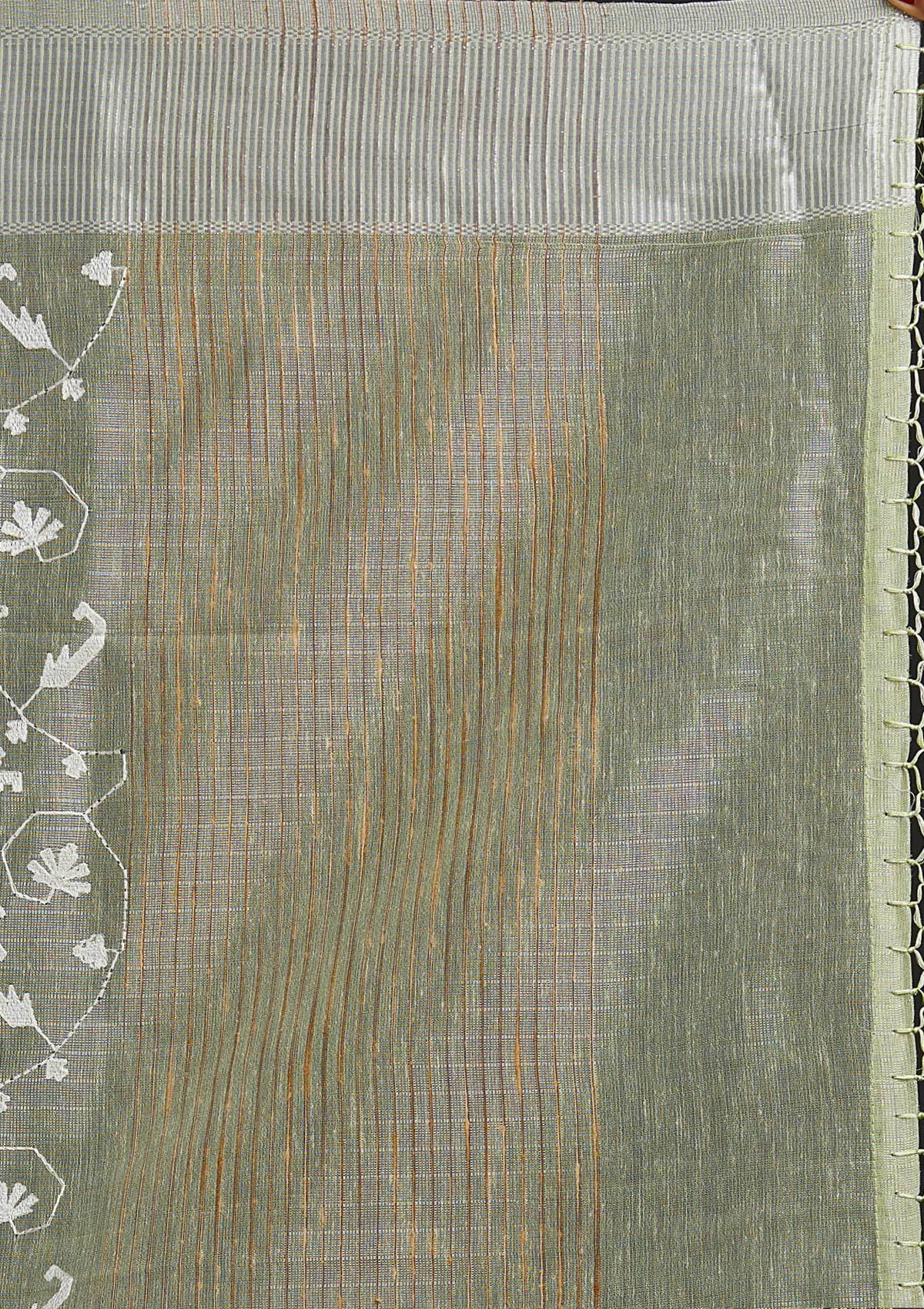 Pista Green Threadwork Art Silk Designer Saree - koskii