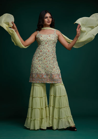 Pista Green Threadwork Georgette Designer Salwar Suit- Koskii