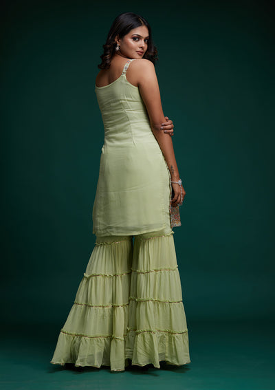 Pista Green Threadwork Georgette Designer Salwar Suit - Koskii