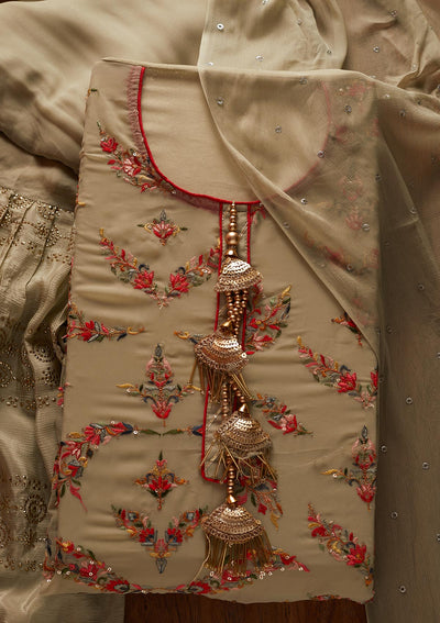Pista Green Threadwork Georgette Designer Semi-Stitched Salwar Suit - koskii