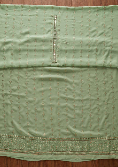 Pista Green Threadwork Georgette Designer Unstitched Salwar Suit - koskii