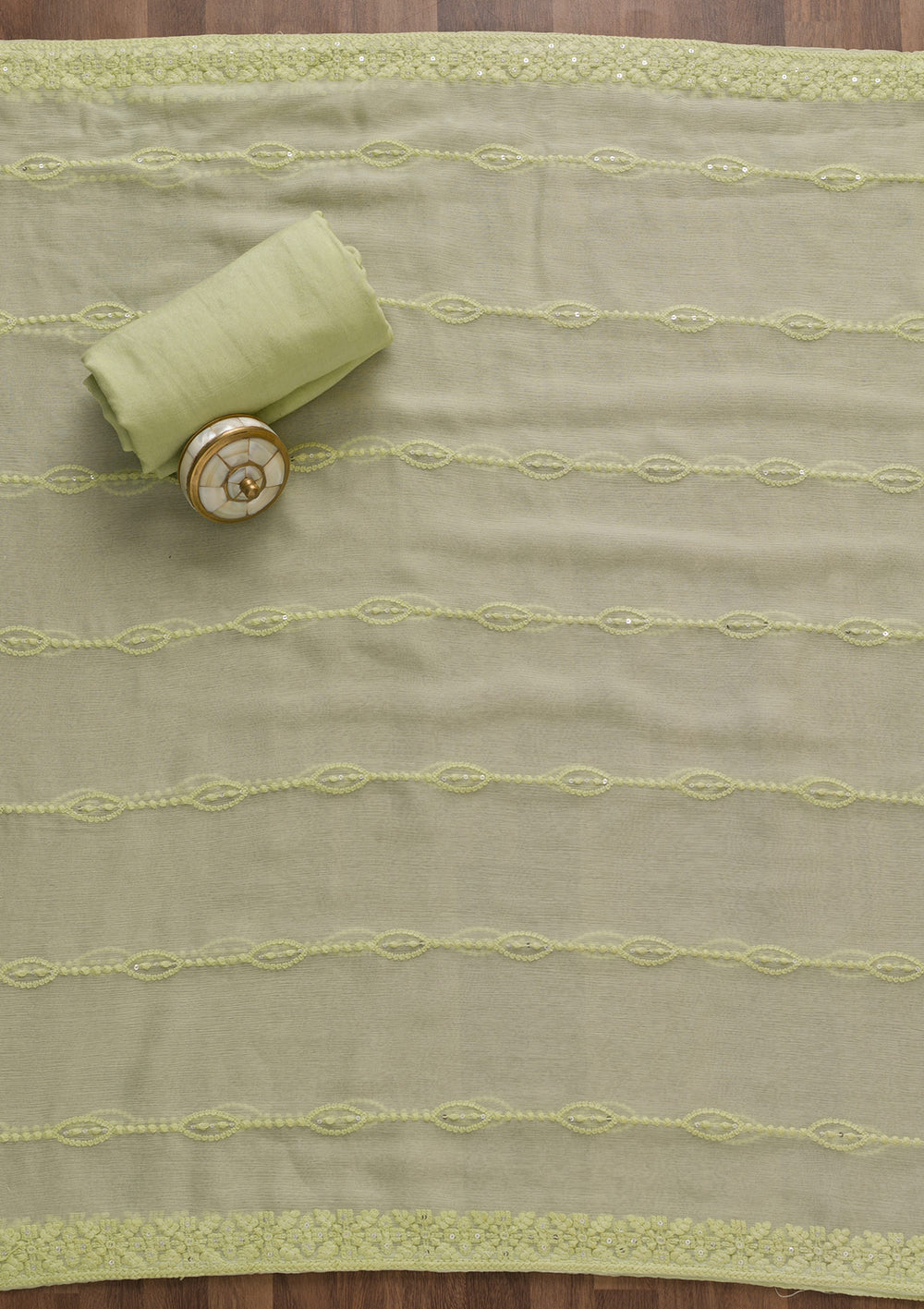 Pista Green Threadwork  Georgette Semi-Stitched Salwar Suit-Koskii