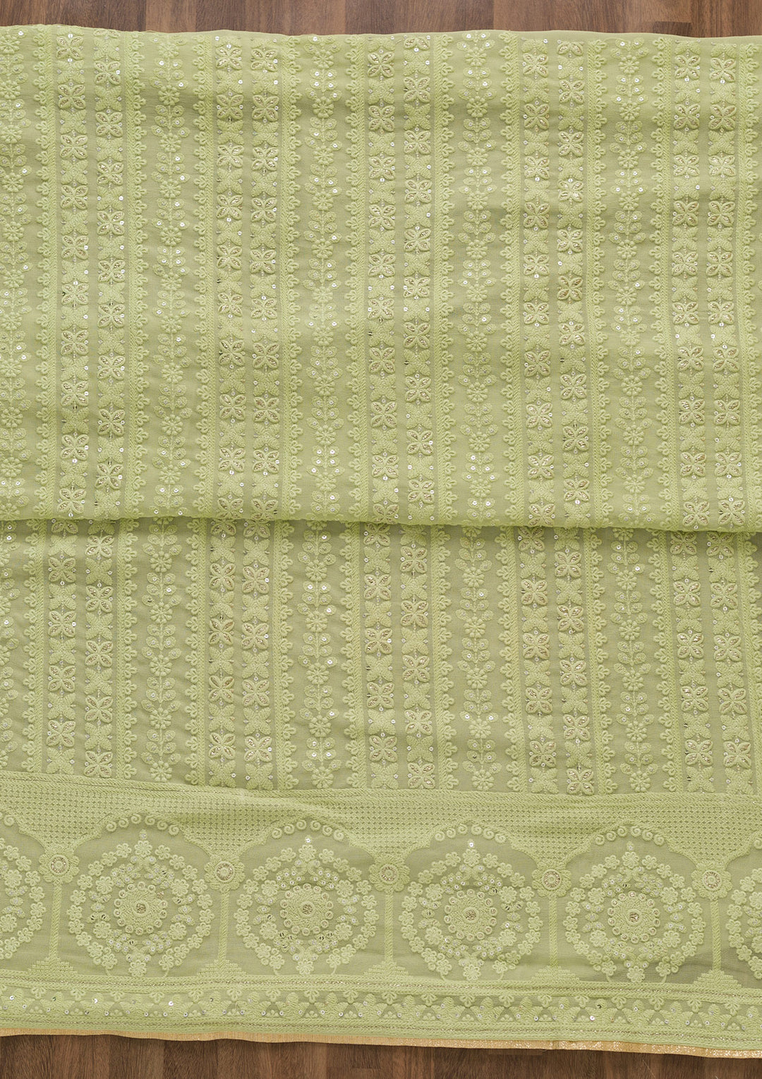 Pista Green Threadwork  Georgette Semi-Stitched Salwar Suit-Koskii