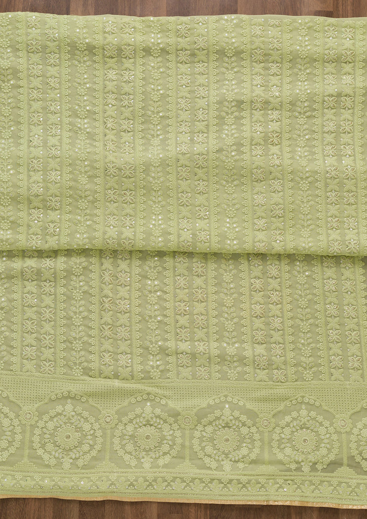 Pista Green Threadwork  Georgette Semi-Stitched Salwar Suit-Koskii