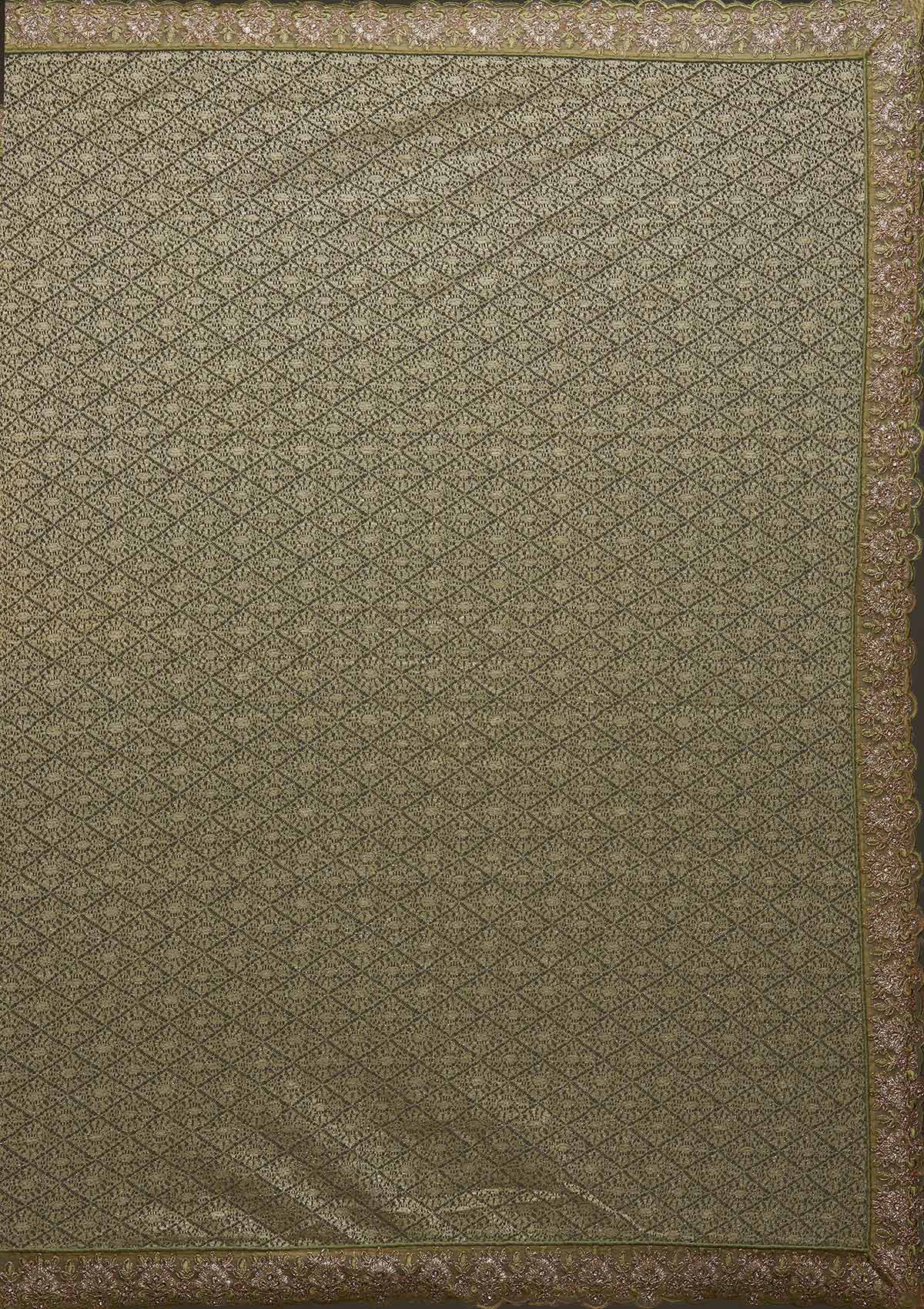 Pista Green Threadwork Net Designer Saree - Koskii