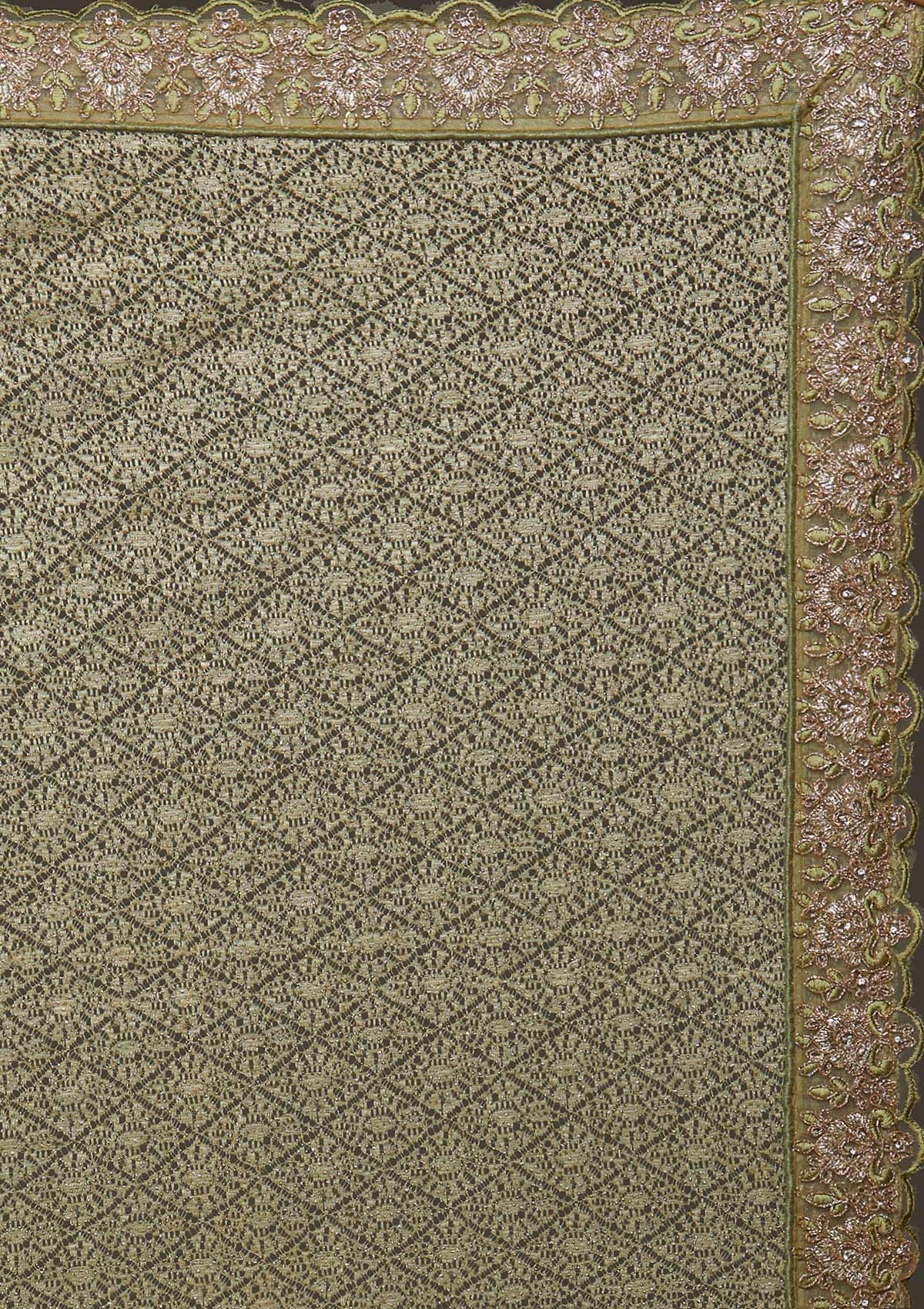 Pista Green Threadwork Net Designer Saree - Koskii
