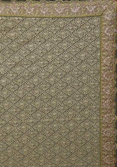 Pista Green Threadwork Net Designer Saree - Koskii
