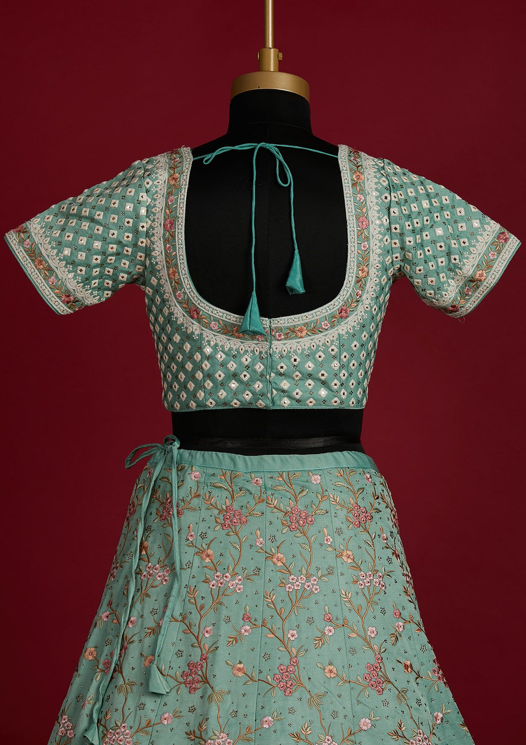 Pista Green Threadwork Raw Silk Designer Lehenga - Koskii