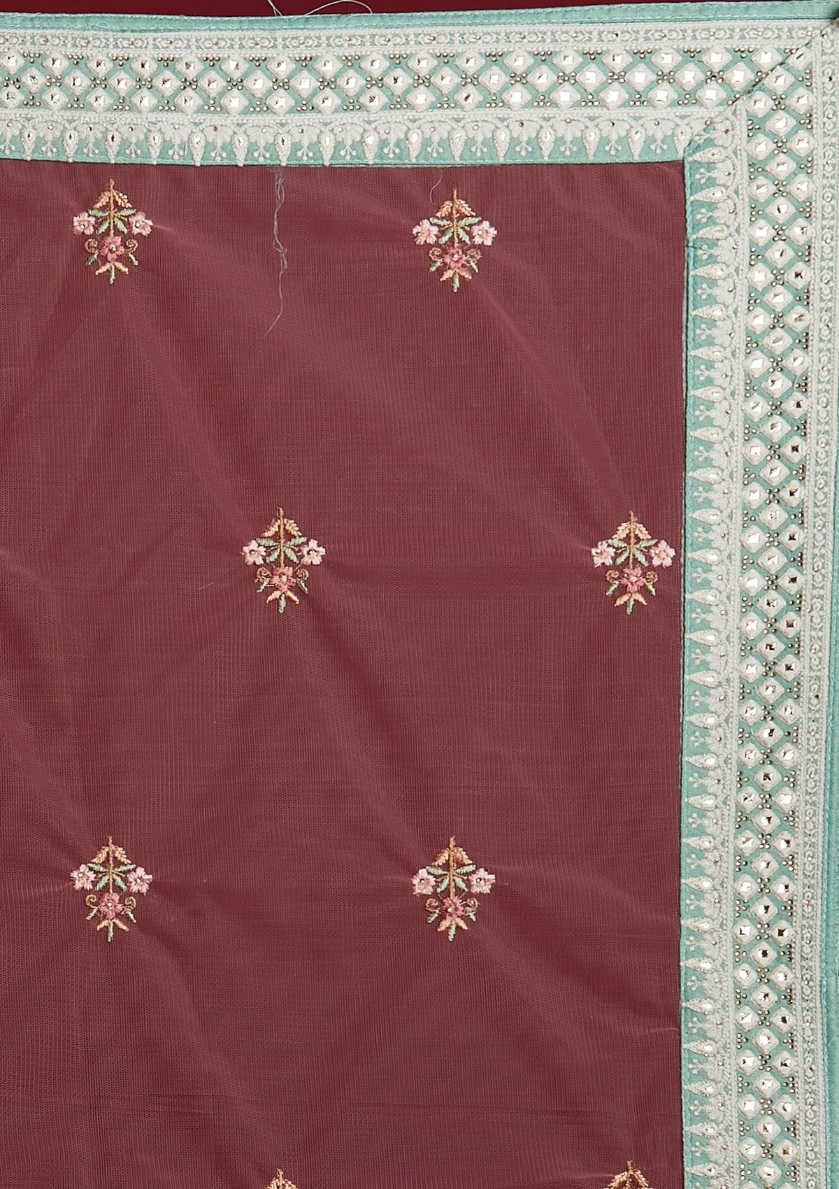 Pista Green Threadwork Raw Silk Designer Lehenga - Koskii