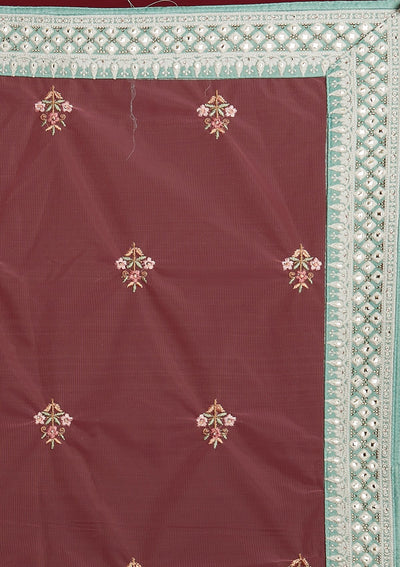 Pista Green Threadwork Raw Silk Designer Lehenga - Koskii