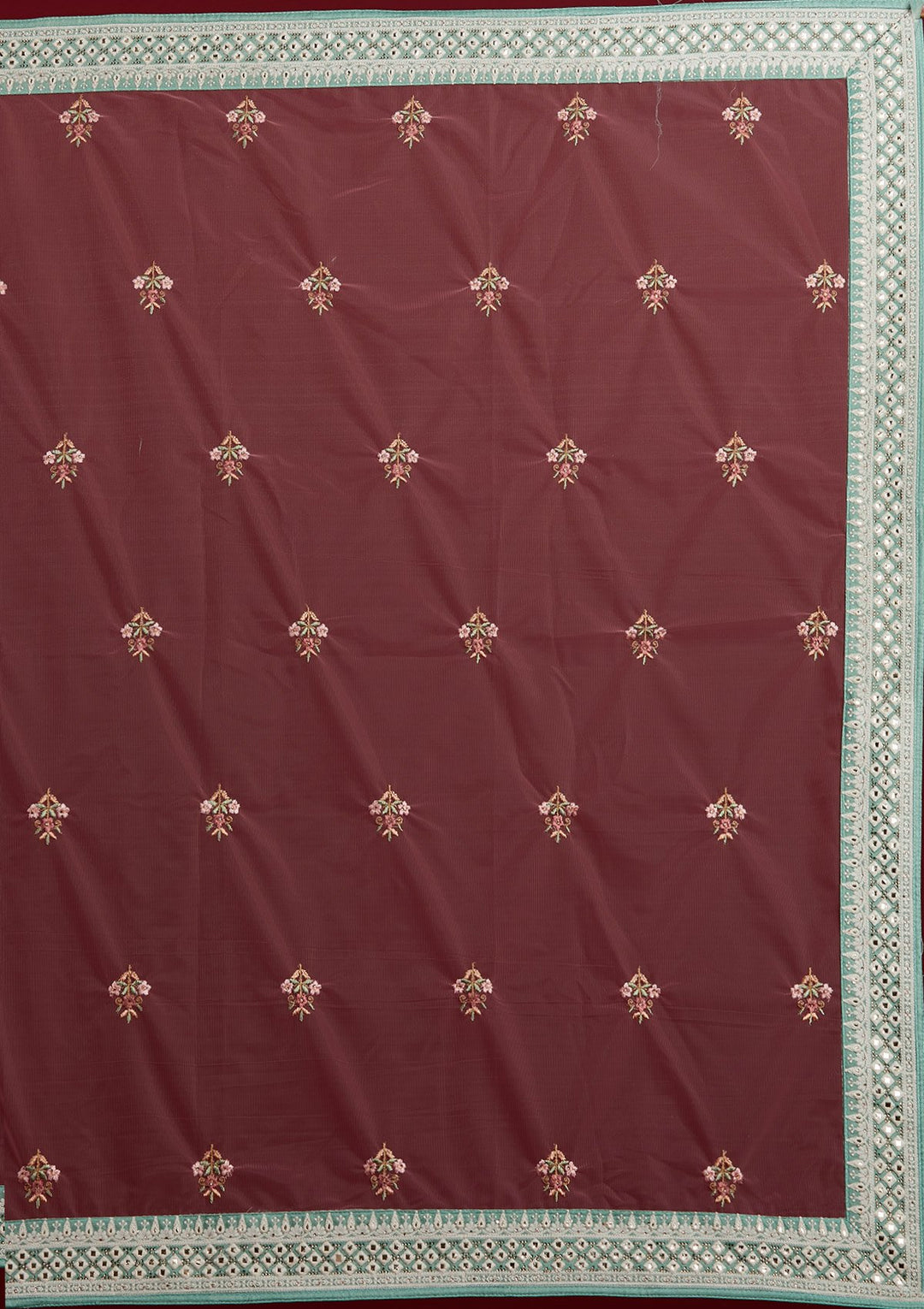 Pista Green Threadwork Raw Silk Designer Lehenga - Koskii