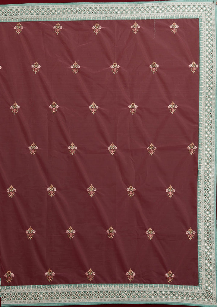 Pista Green Threadwork Raw Silk Designer Lehenga - Koskii