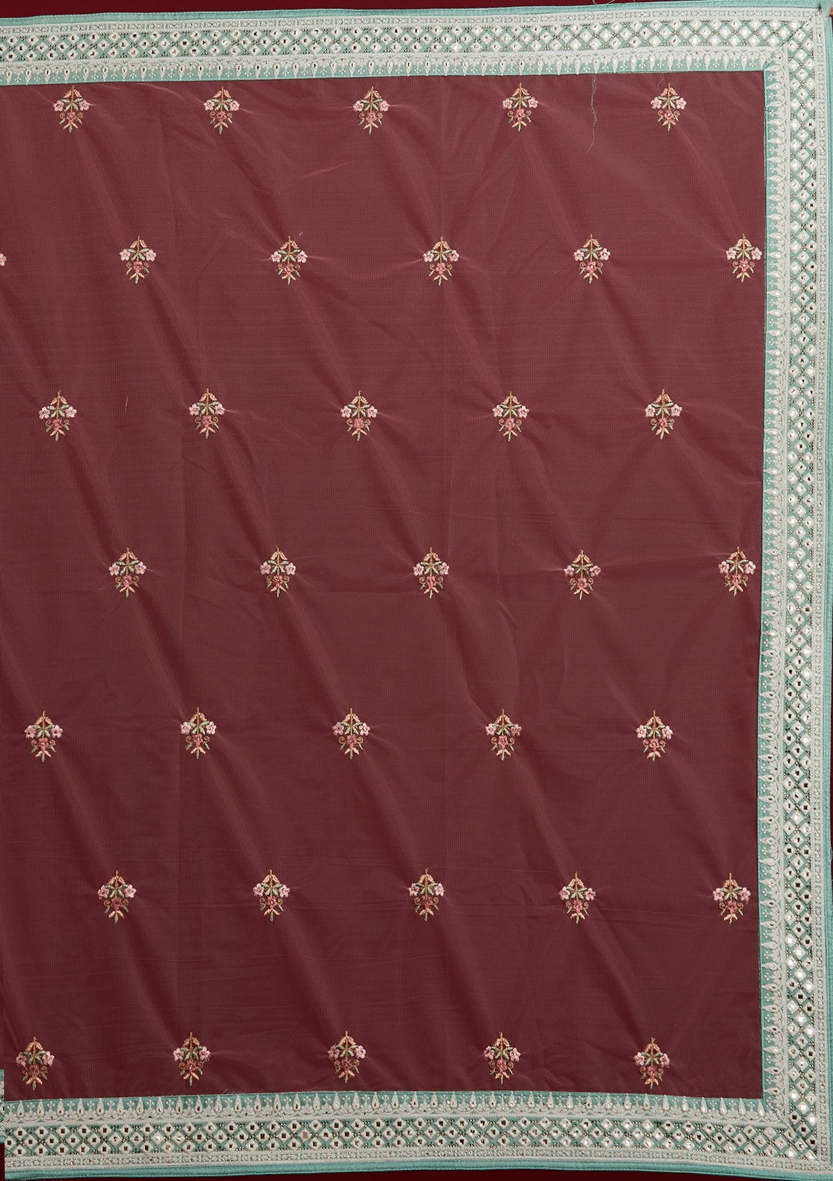 Pista Green Threadwork Raw Silk Designer Lehenga - Koskii