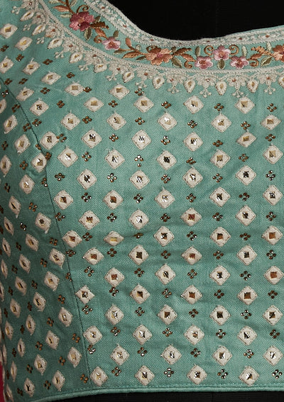 Pista Green Threadwork Raw Silk Designer Lehenga - Koskii