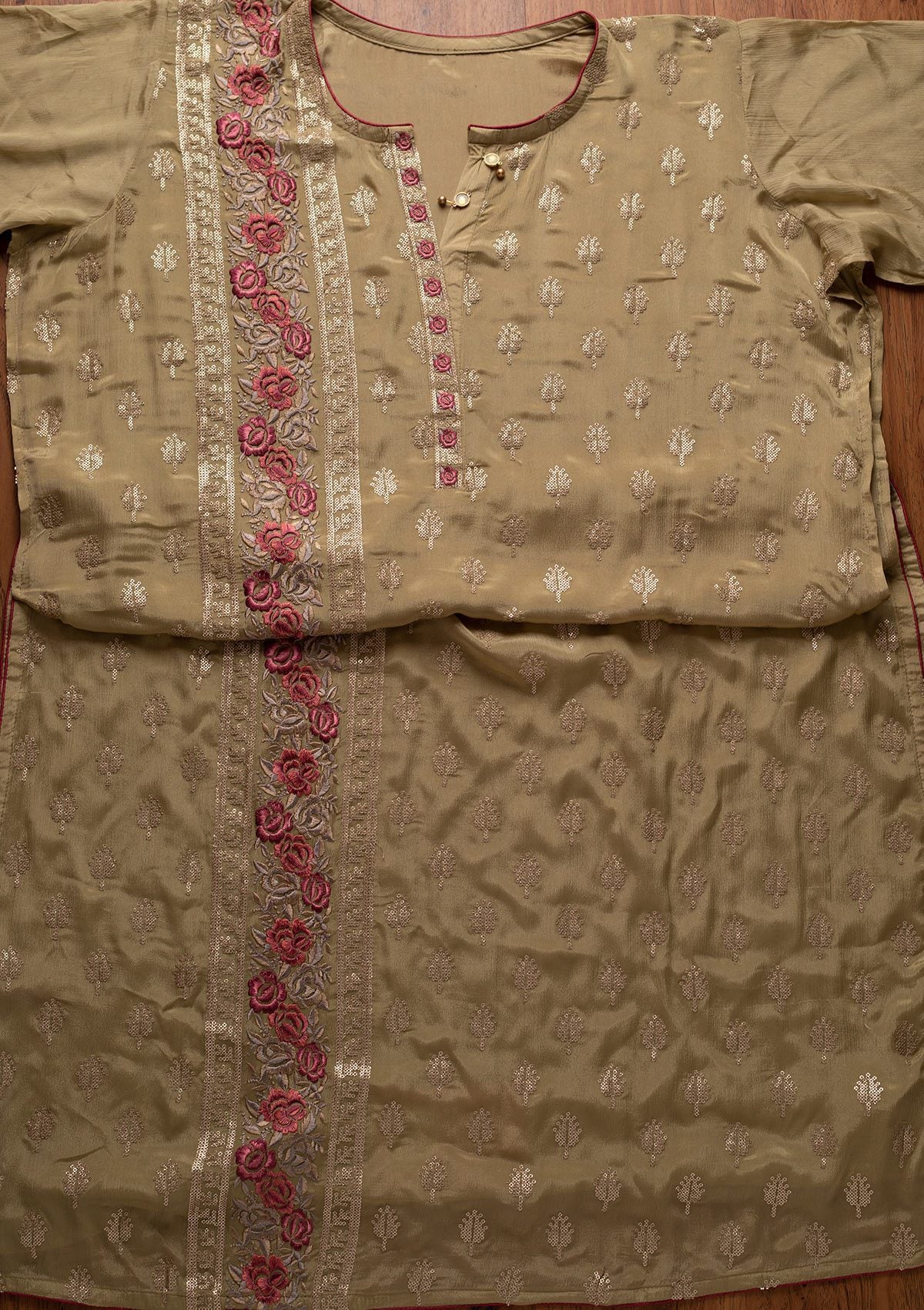 Pista Green Threadwork Semi Crepe Designer Semi-Stitched Salwar Suit - koskii
