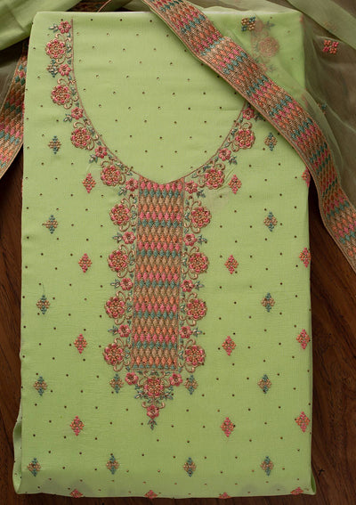 Pista Green Threadwork Semi Crepe Designer Semi-Stitched Salwar Suit - koskii