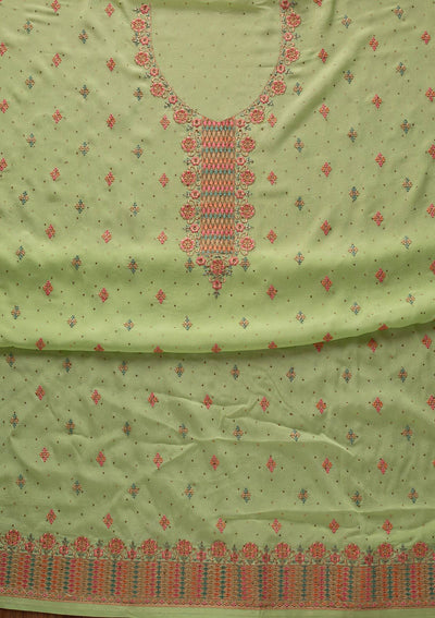 Pista Green Threadwork Semi Crepe Designer Semi-Stitched Salwar Suit - koskii