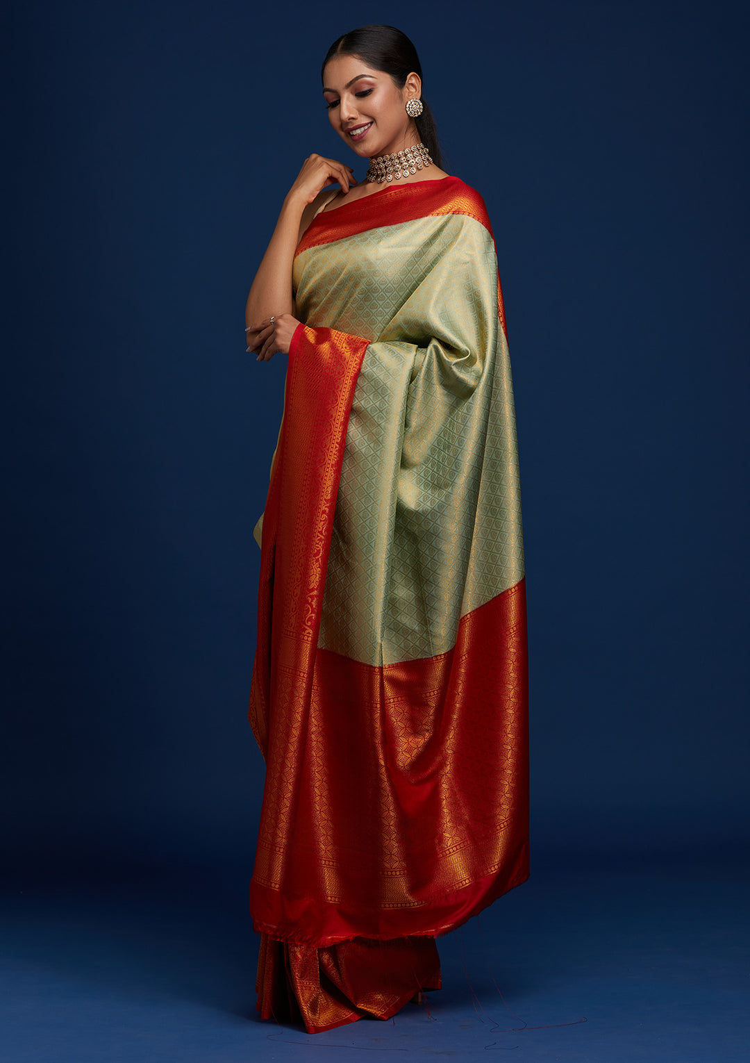 Pista Green Zariwork Art Silk Designer Saree - Koskii