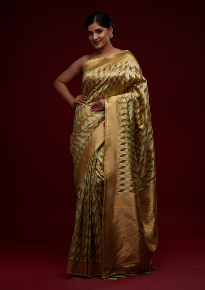 Pista Green Zariwork Art Silk Designer Saree - Koskii