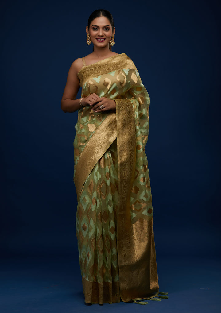 Pista Green Zariwork Art Silk Designer Saree - Koskii