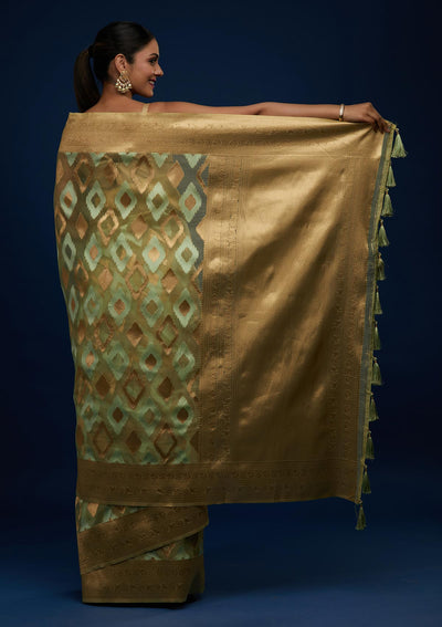 Pista Green Zariwork Art Silk Designer Saree - Koskii