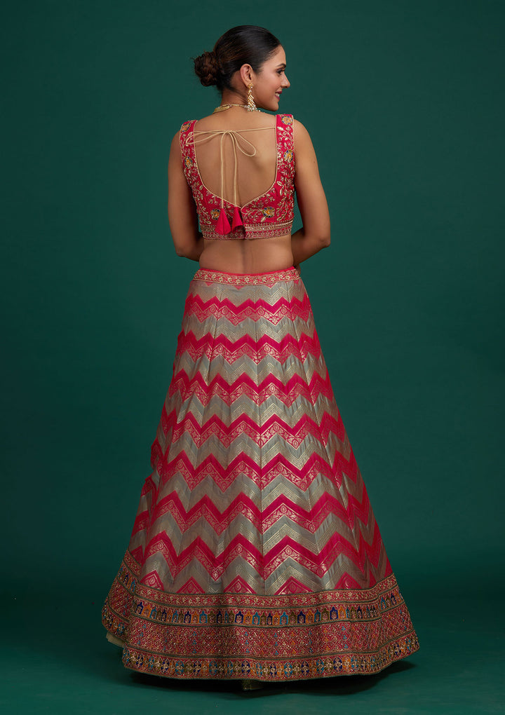 Pista Green Zariwork Banarasi Designer Semi-Stitched Lehenga - Koskii