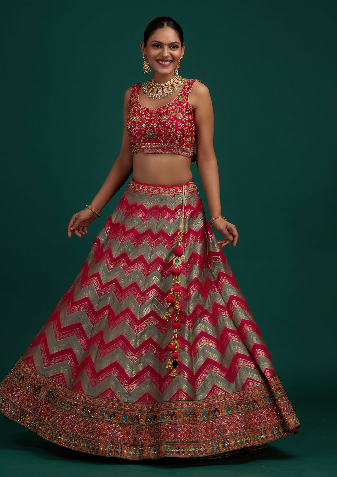 Pista Green Zariwork Banarasi Designer Semi-Stitched Lehenga - Koskii
