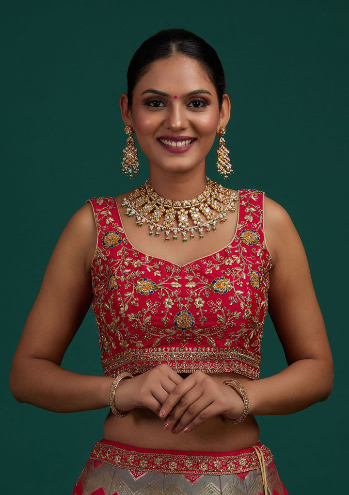 Pista Green Zariwork Banarasi Designer Semi-Stitched Lehenga - Koskii