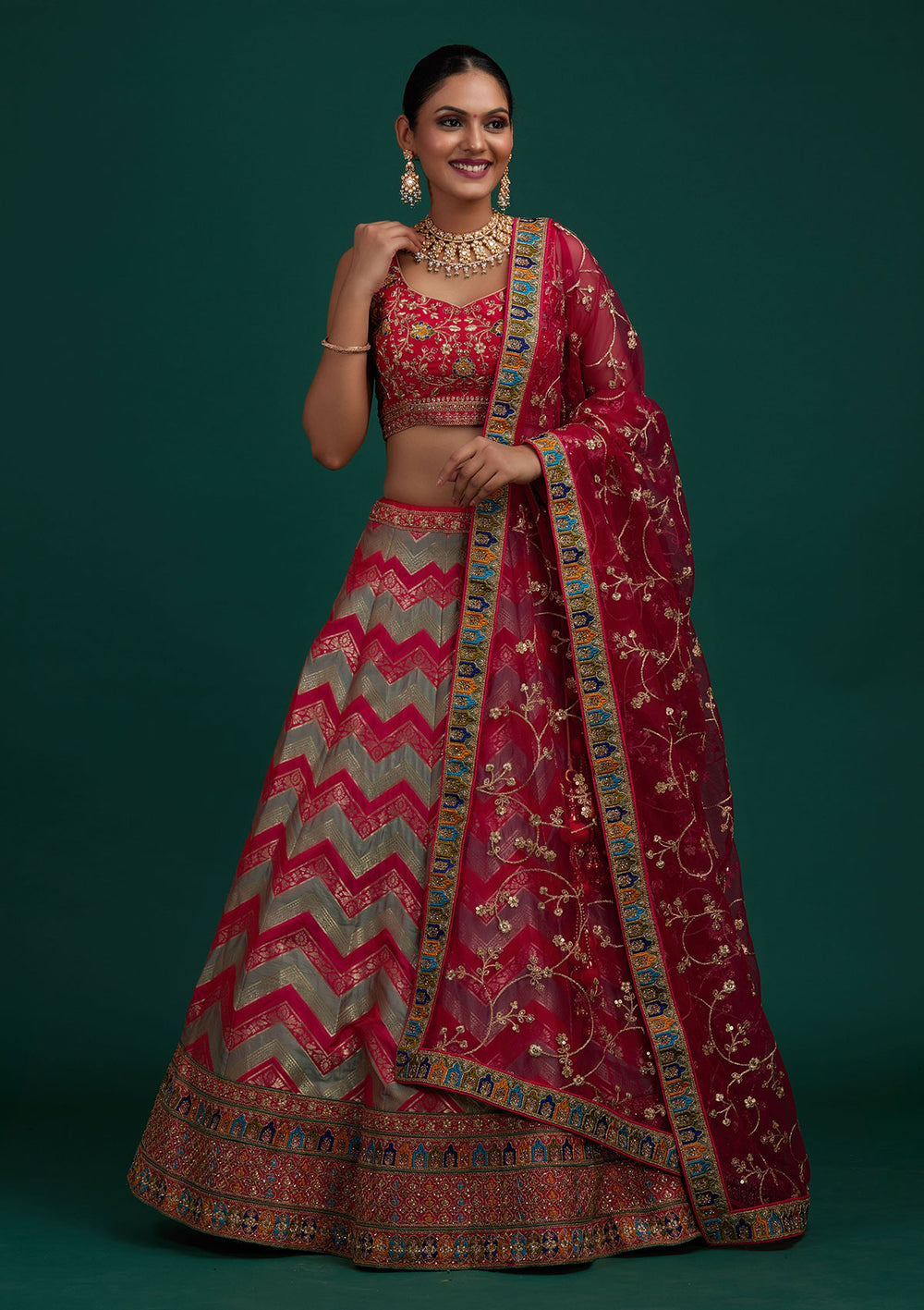Pista Green Zariwork Banarasi Designer Semi-Stitched Lehenga - Koskii