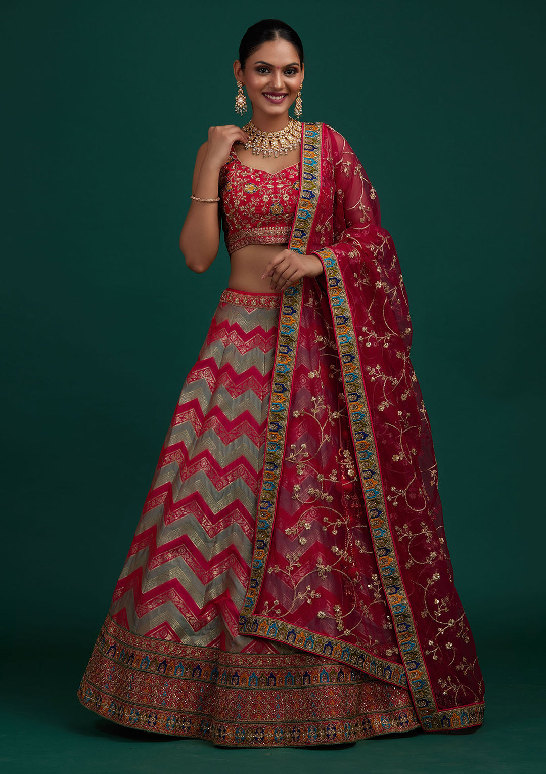 Pista Green Zariwork Banarasi Designer Semi-Stitched Lehenga - Koskii