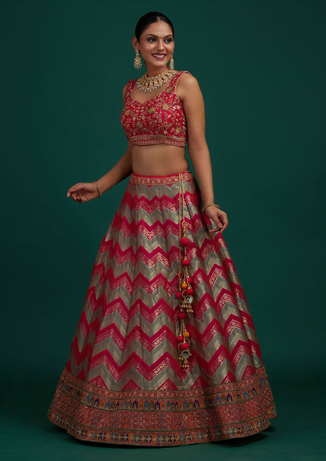 Pista Green Zariwork Banarasi Designer Semi-Stitched Lehenga - Koskii