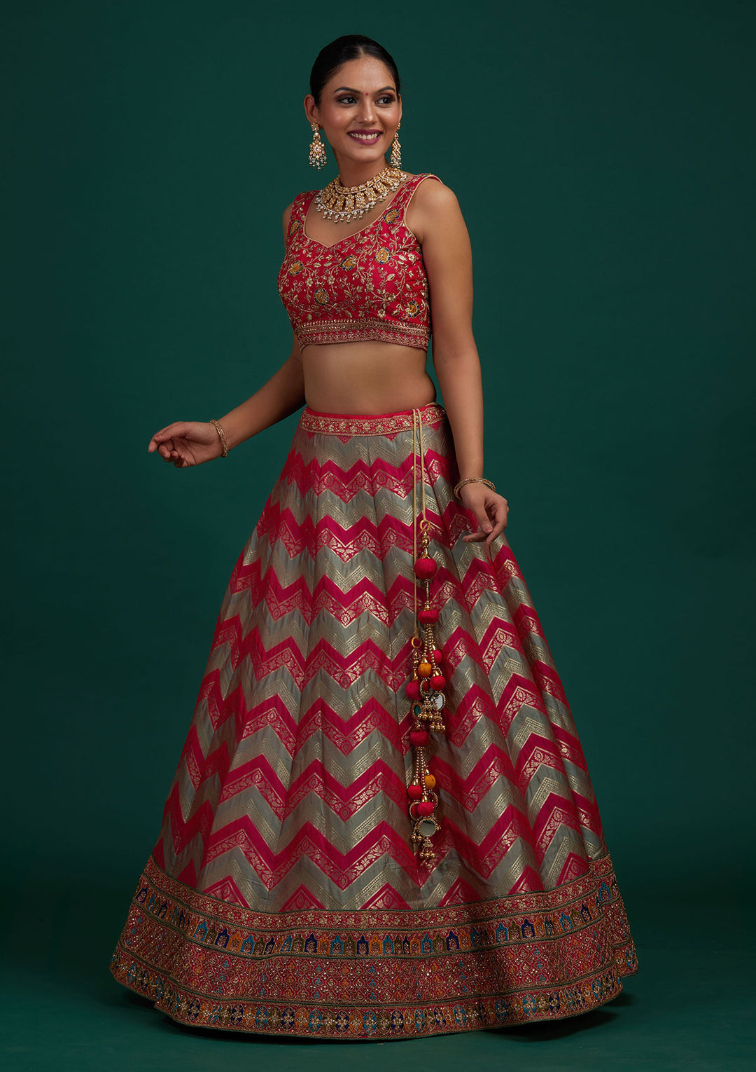 Pista Green Zariwork Banarasi Designer Semi-Stitched Lehenga - Koskii