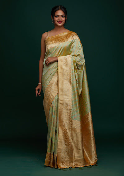 Pista Green Zariwork Banarasi Designer Saree - Koskii