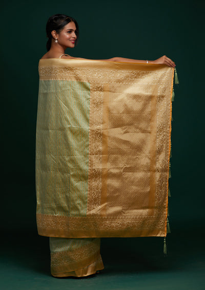 Pista Green Zariwork Banarasi Designer Saree - Koskii