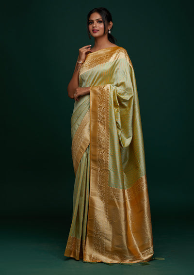 Pista Green Zariwork Banarasi Designer Saree - Koskii