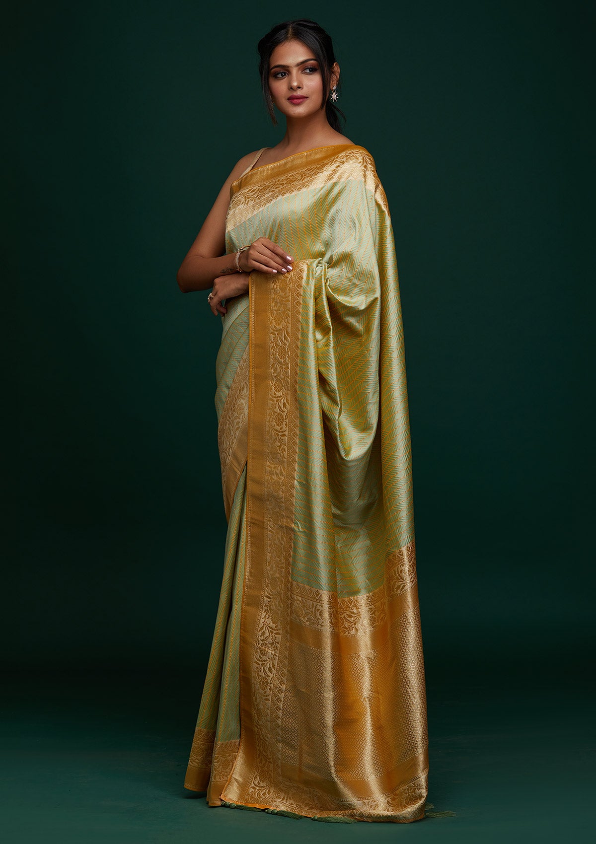 Pista Green Zariwork Banarasi Designer Saree - Koskii