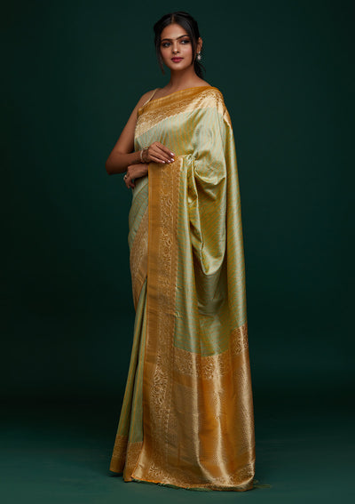 Pista Green Zariwork Banarasi Designer Saree - Koskii