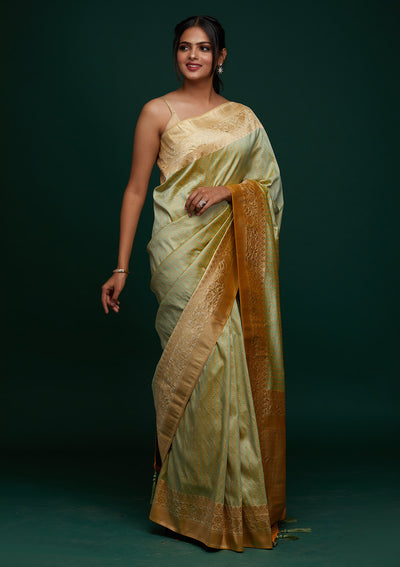 Pista Green Zariwork Banarasi Designer Saree - Koskii