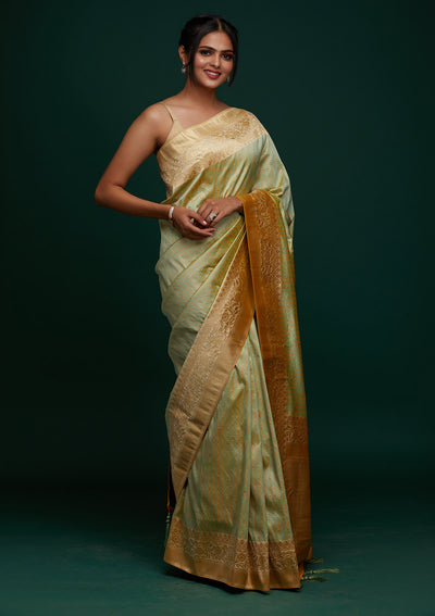 Pista Green Zariwork Banarasi Designer Saree - Koskii