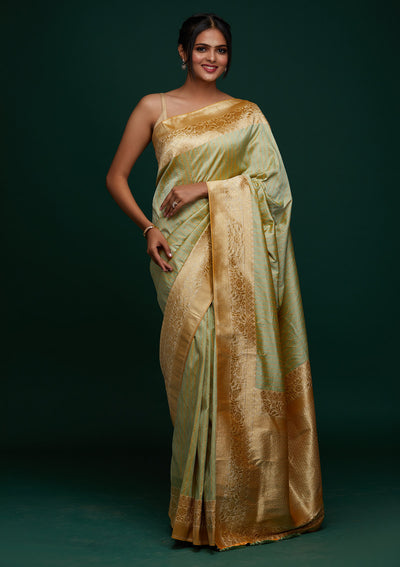 Pista Green Zariwork Banarasi Designer Saree - Koskii